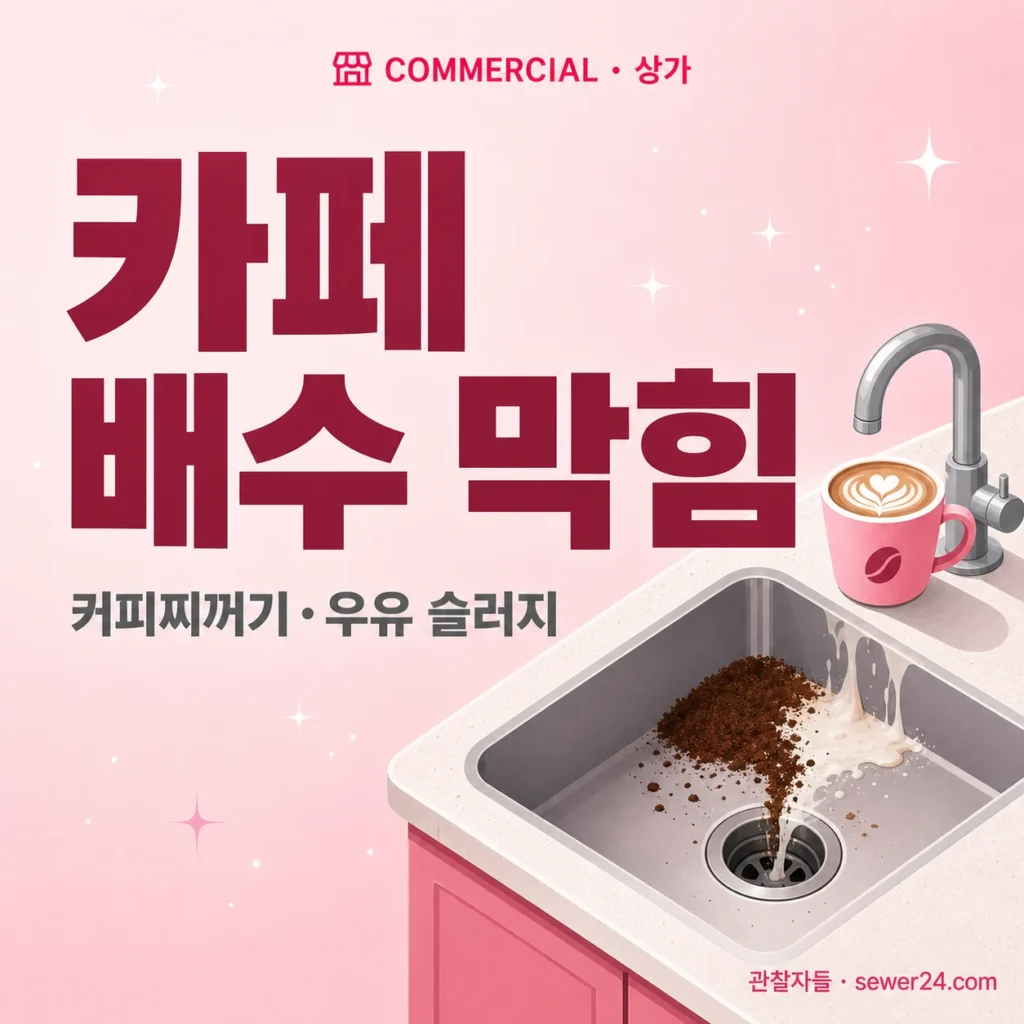 카페 배수 막힘 — 커피찌꺼기·우유 슬러지 영업 중 응급 대응