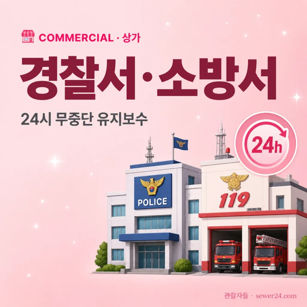 경찰서·소방서 배관 — 24시 무중단 시설의 유지보수