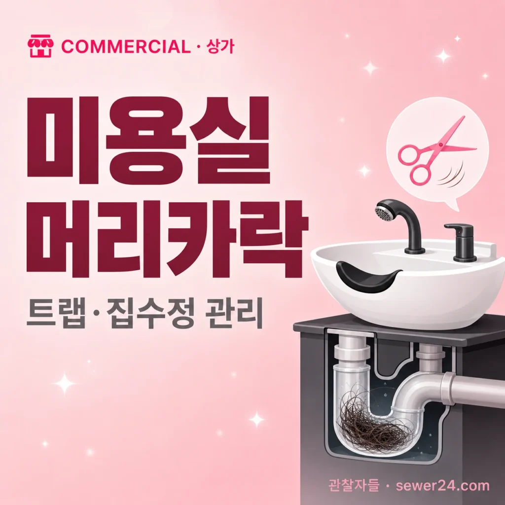 미용실 머리카락 막힘 — 트랩·집수정·고압세척 관리