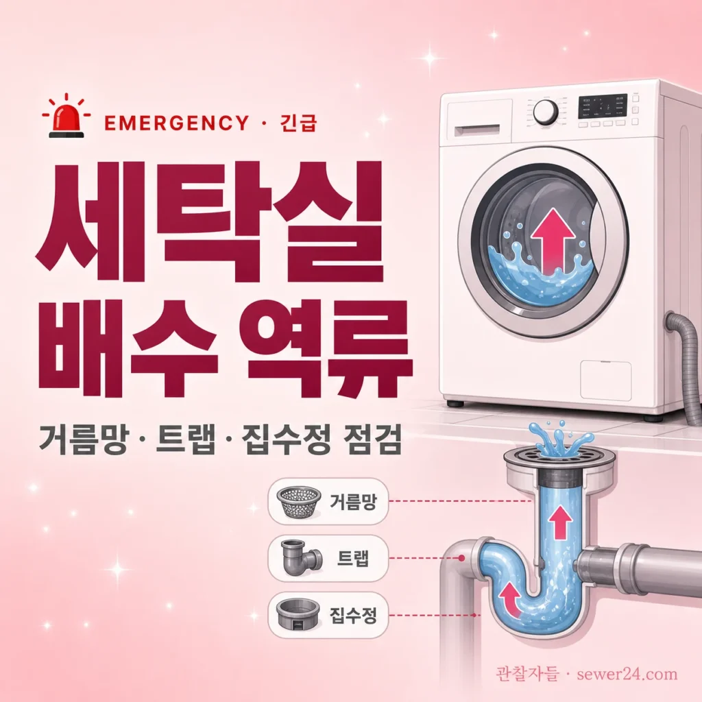 세탁실 배수 역류 — 거름망·트랩·집수정 단계별 점검