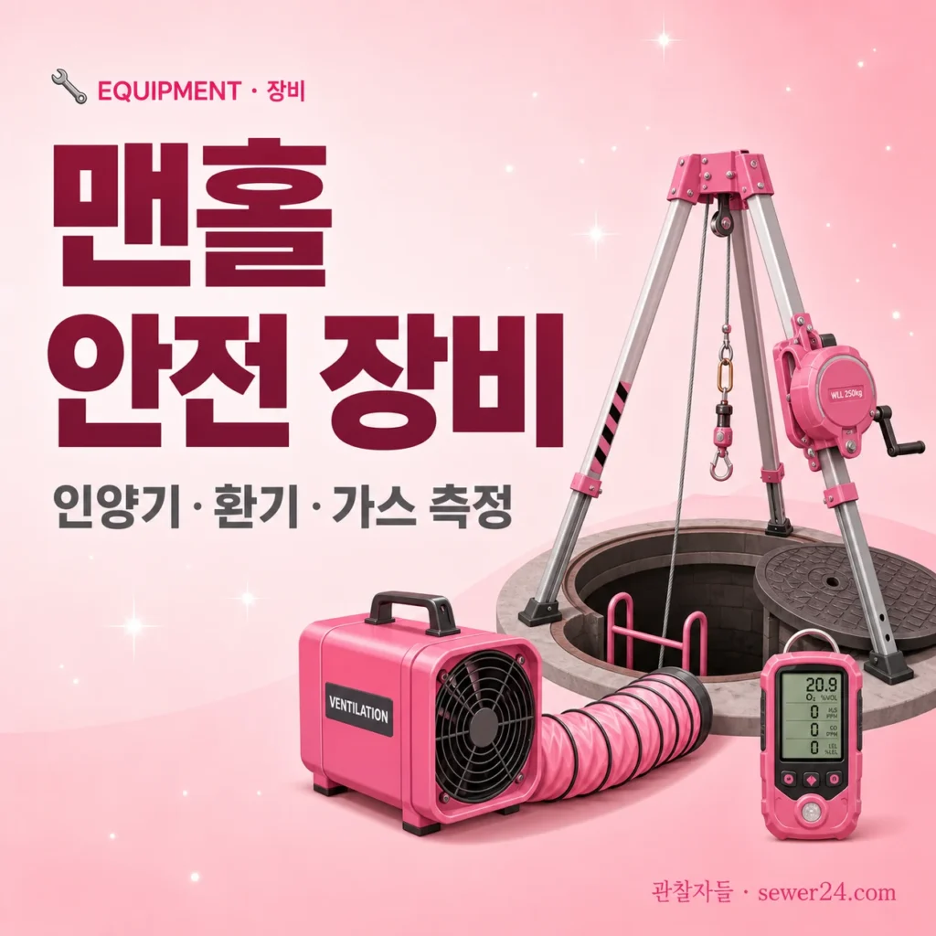 맨홀 안전 장비 — 인양기·환기 송풍기·가스 측정기
