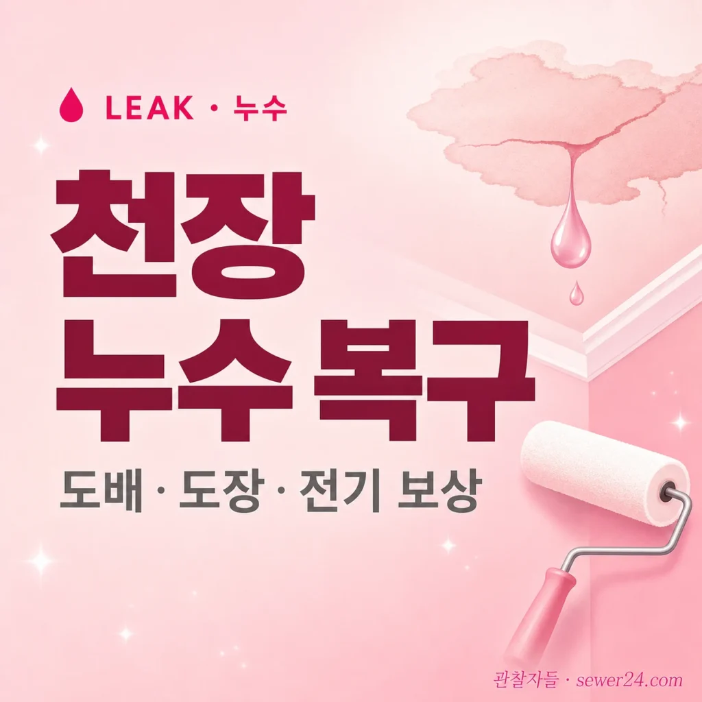 천장 누수 피해 복구 — 도배·도장·전기 동시 보상