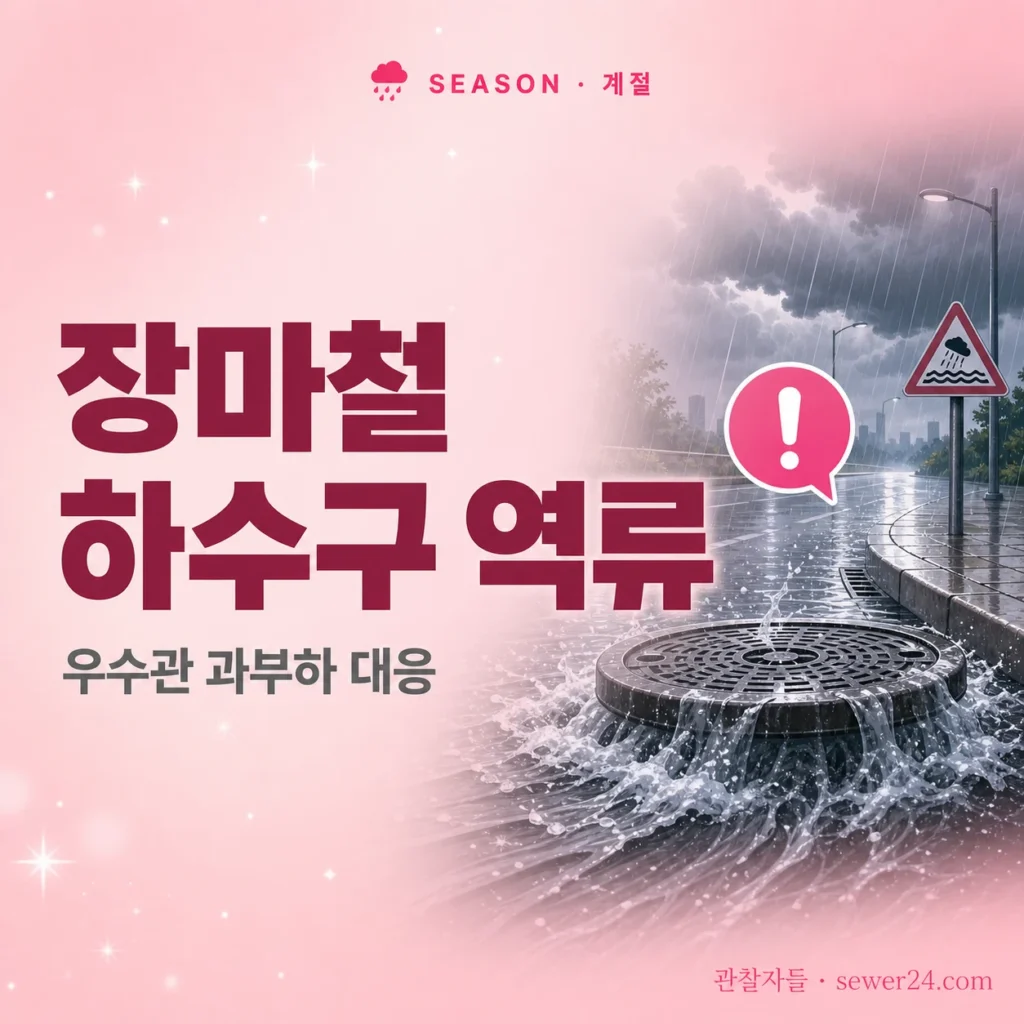 장마철 하수구 역류 — 우수관 과부하 대응