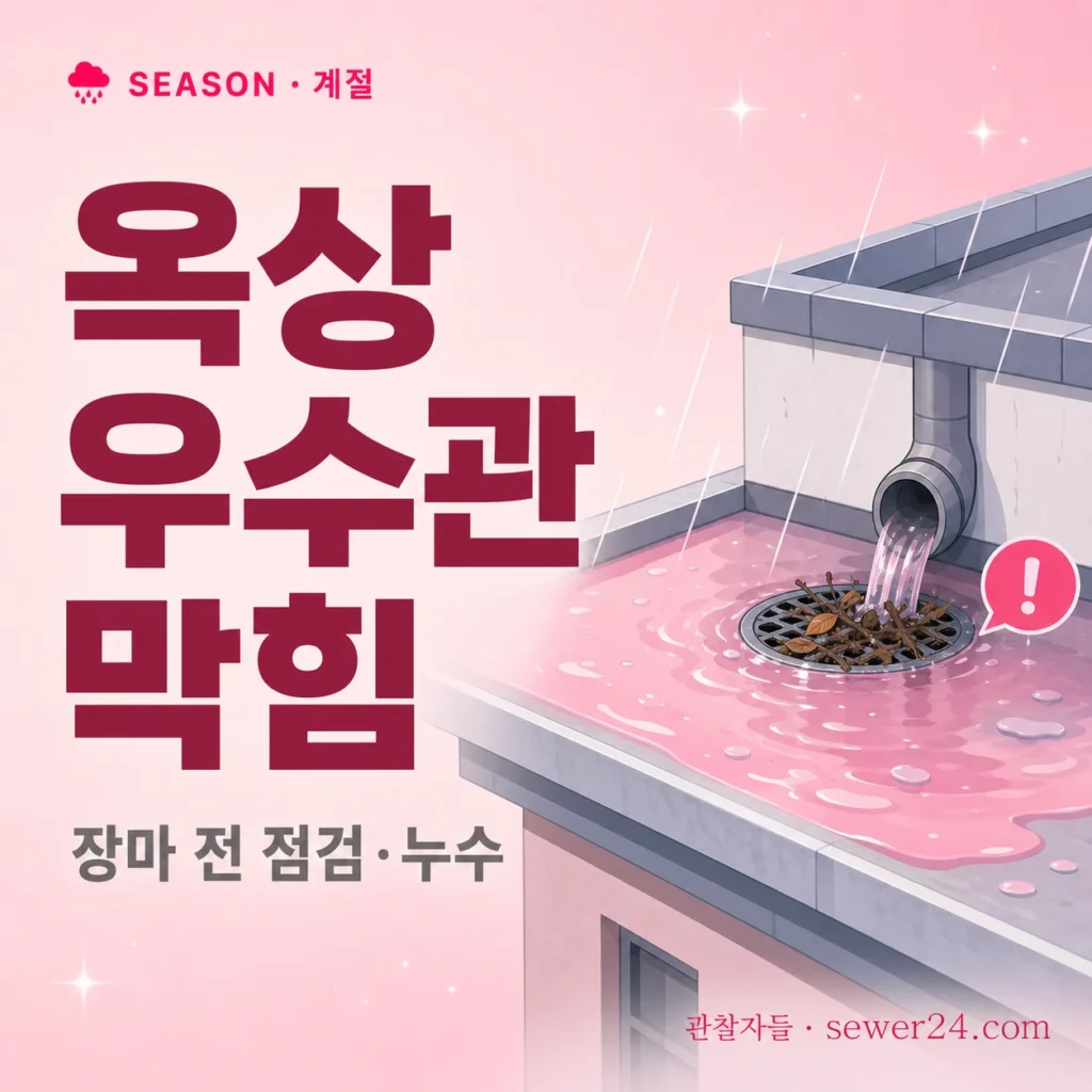 옥상 우수관 막힘 — 장마 전 점검과 누수 예방