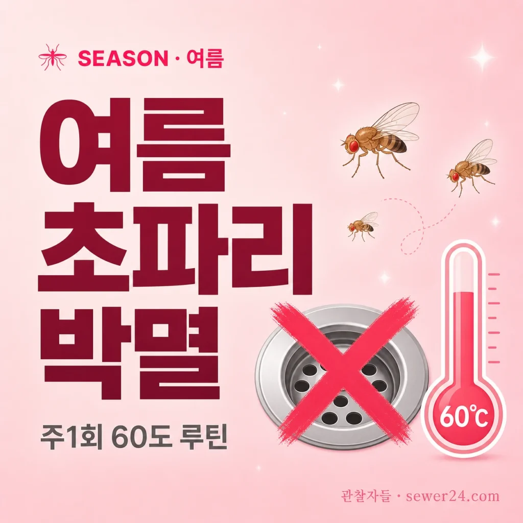 여름 초파리 = 하수구 산란, 주1회 60도 루틴