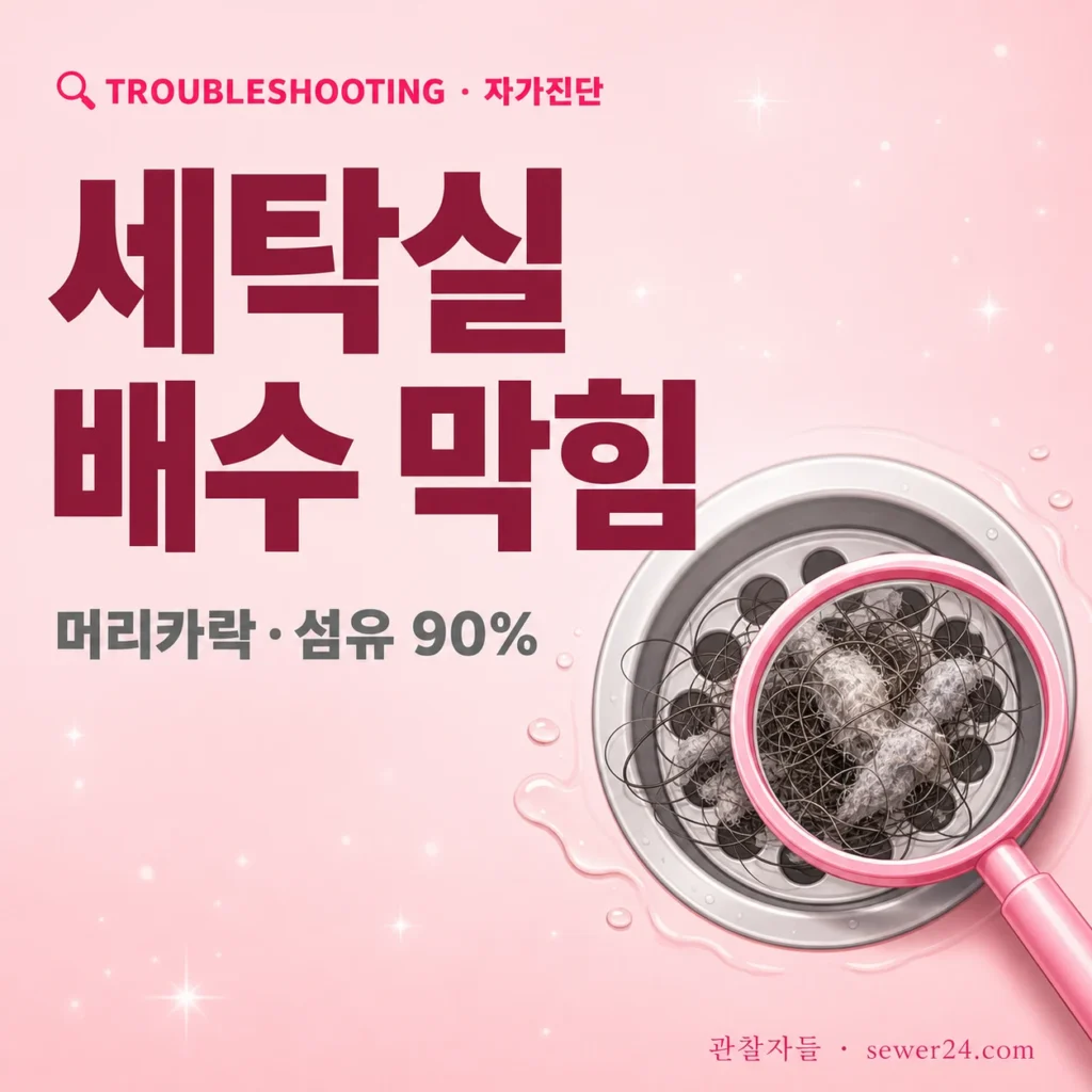 세탁실 배수구 막힘 = 머리카락 + 섬유 90%, 4지점 단계별 점검