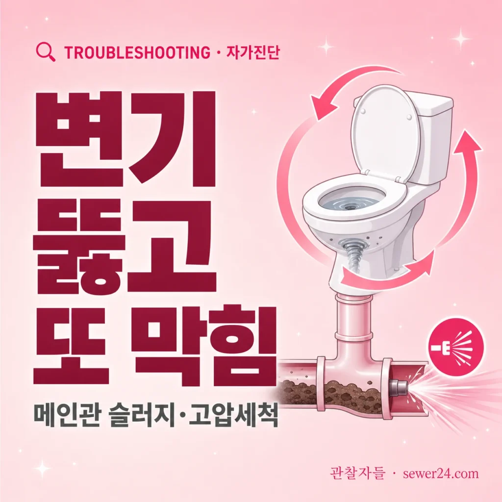 변기 뚫고 또 막힘 반복 = 메인관 슬러지, 고압세척 시점